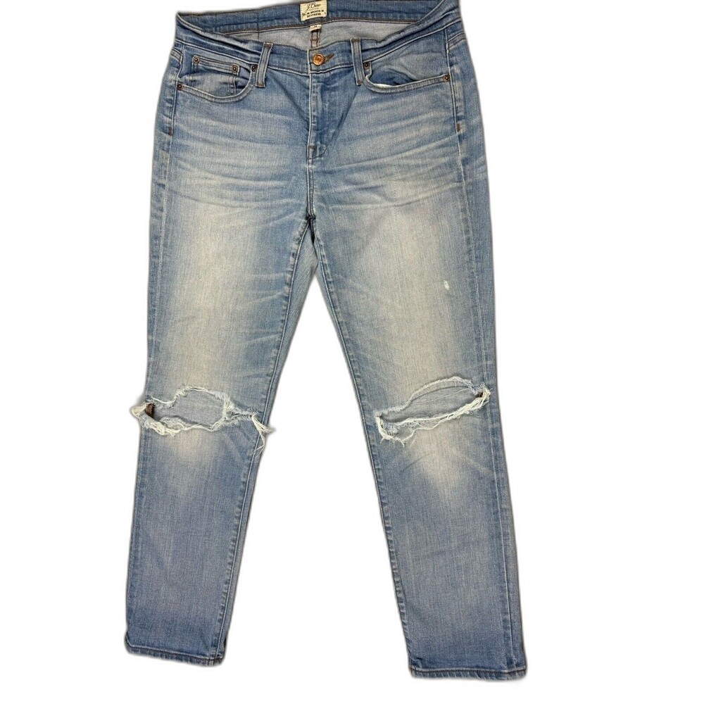 J Crew Size 28 Womens Jeans Broken In Boyfriend Mid Rise Light Wash Distressed